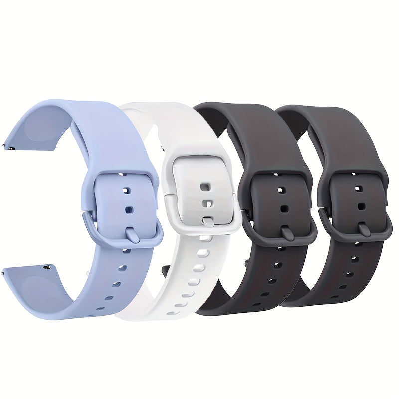 4 Pack Adjustable Resin Sport Watch Bands for Samsung Galaxy Watch 5 Pro, 5, 4, Gear S3, S2, Active 2 in Light Blue White Black Gray