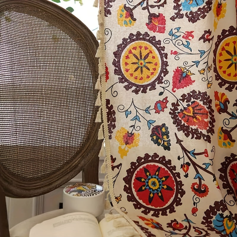 Cortina boho floral semi-oscura para sala de estar, poliéster resistente al agua