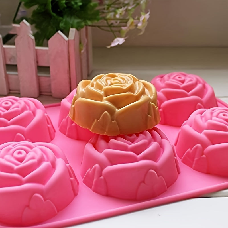 Pink Silicone Rose Cake Mold 6 Cavities Heat Resistant Baking Tool