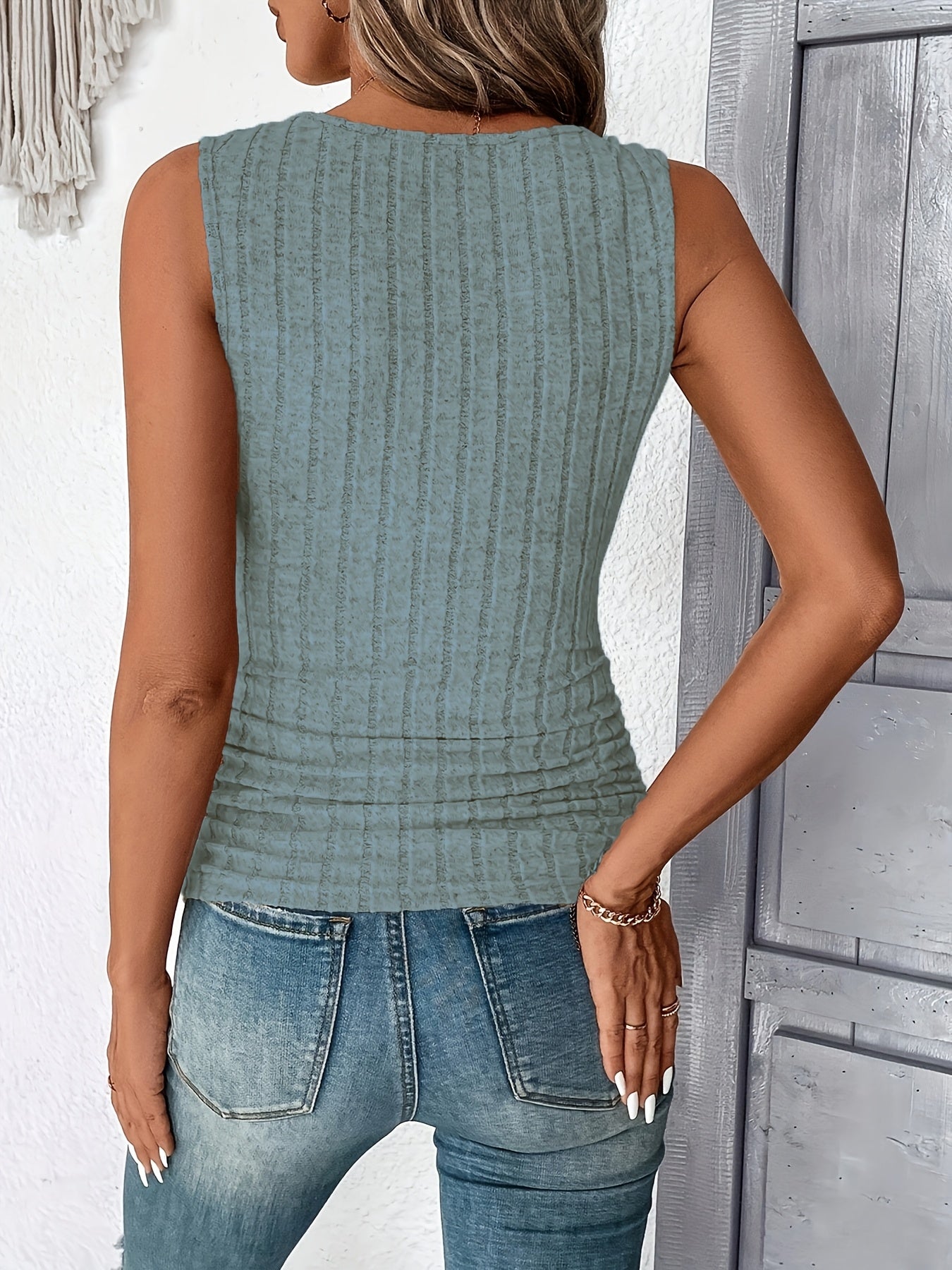 Женская майка без рукавов из рифленой трикотажной ткани большого размера, повседневная, однотонная, летняя