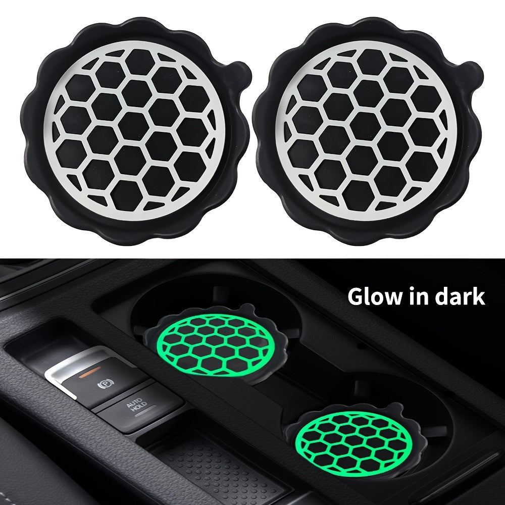 2pcs Glow-in-the-Dark Silicone Car Coasters Waterproof Non-Slip Cup Holder Inserts