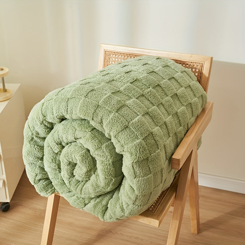 Green Checkered Taffeta Throw Blanket Soft Warm All-Season Couch Bed Office Nap