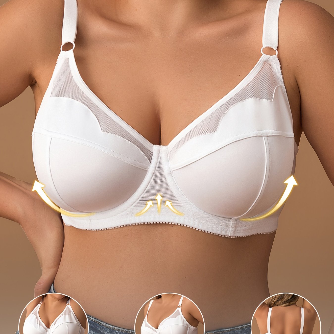 Women's Underwire Bra with Stretch Knit Fabric Mesh Detail No Padding