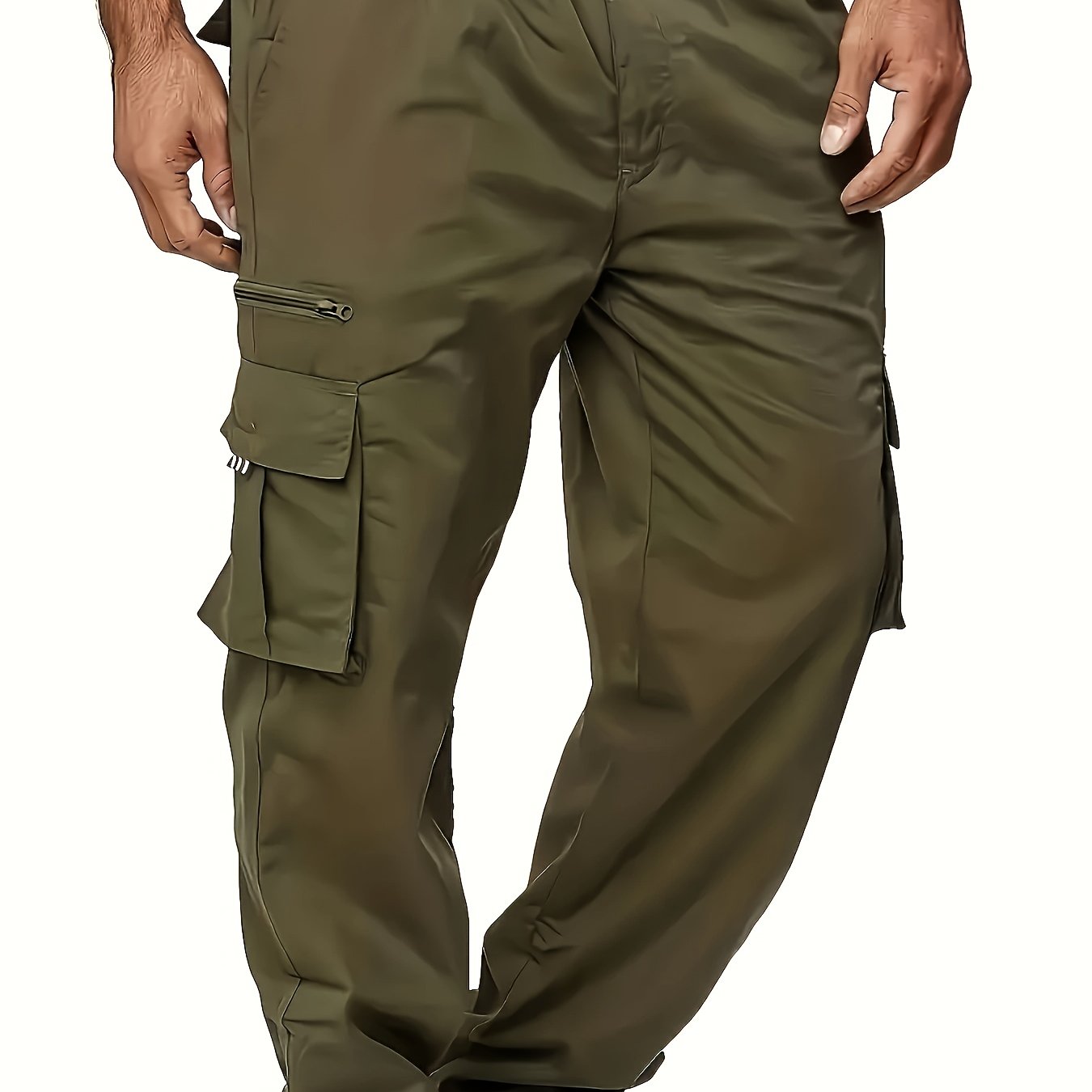 Plus Size Men Cargo Pants Loose Fit Solid Polyester Casual Spring Fall