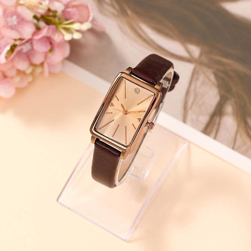 Women's Rectangular Quartz Watch with Rhinestones and Minimalist Style