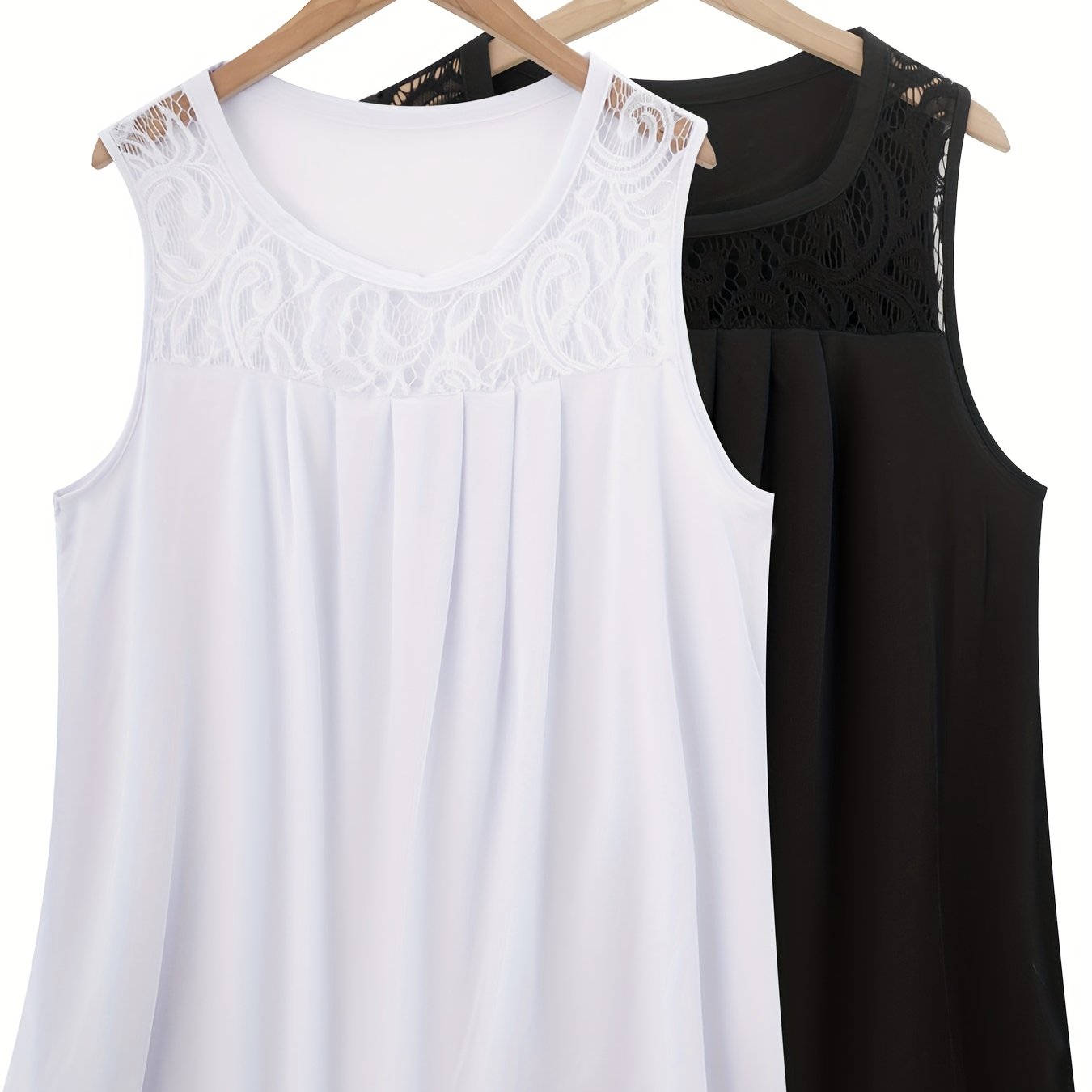 Женский комплект топов без рукавов из полиэстера с рюшами, контрастным кружевом, повседневный летний