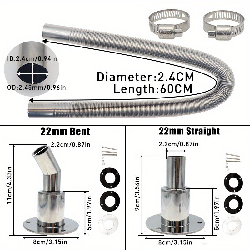 Stainless Steel Heater Exhaust Pipe Kit 24mm 60cm for Parking Heaters