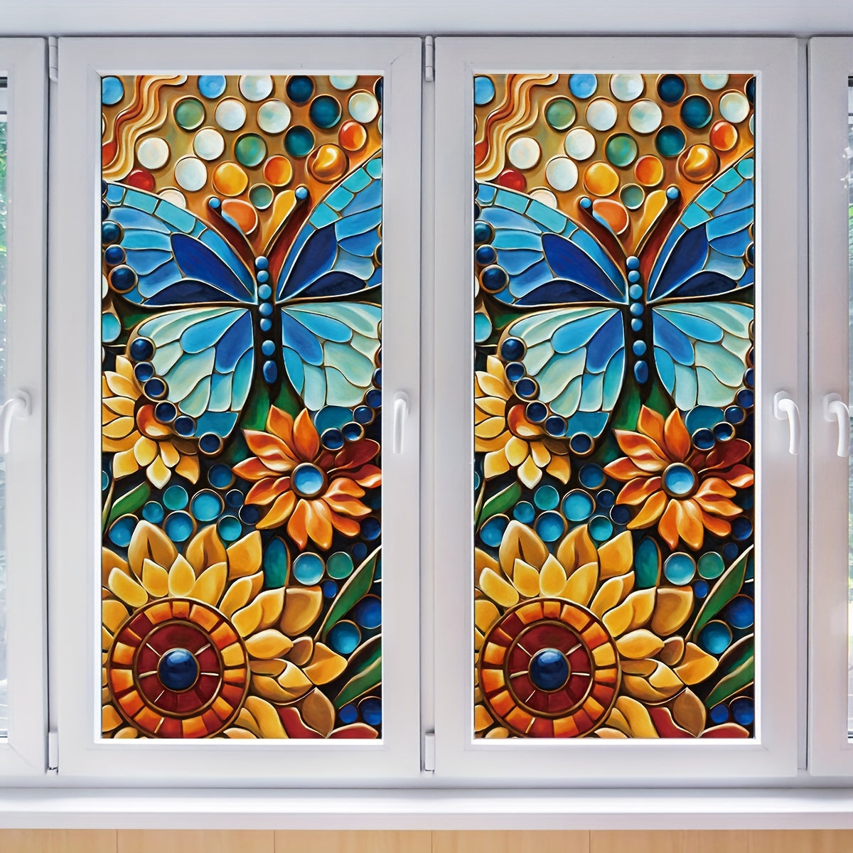 Frosted Window Film Boho Butterfly Flower Design 16mil Heat Insulation