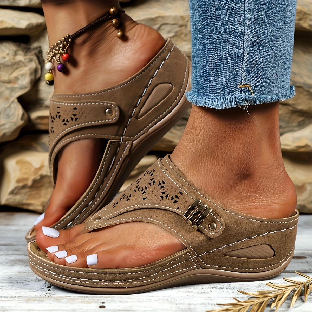 Women's Mesh Slip-On Sandals with Adjustable Ankle Strap Open Toe