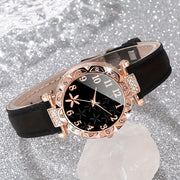 Women's Quartz Watch Set with Rhinestone Heart Dial and PU Leather Strap 3-Piece