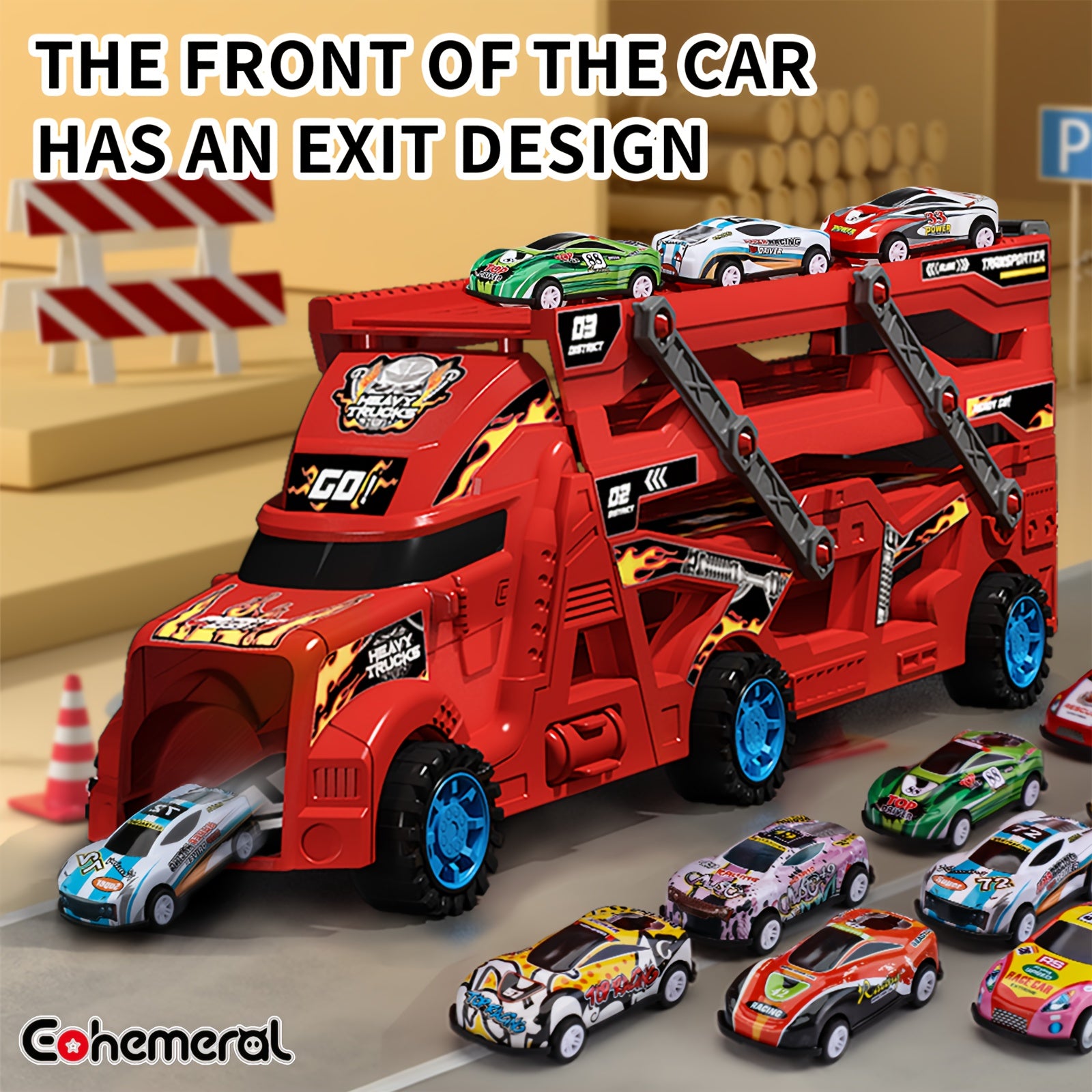 Coche de pista de bombero con diseño plegable transformable y mini coches de regalo para niños de 3 años en adelante