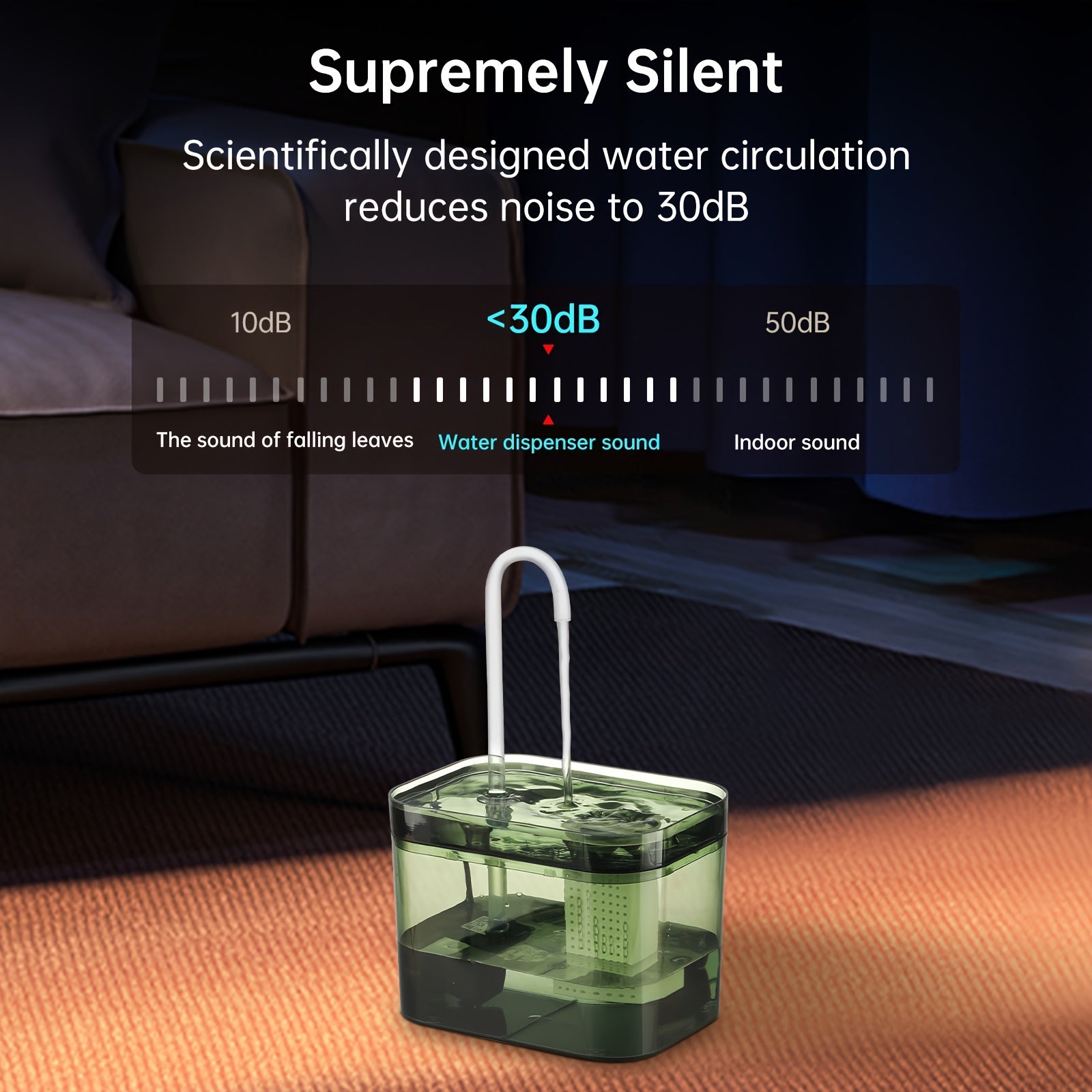 Кормушка для воды для кошек 1,5 л, USB, тихая циркуляционная фильтрация