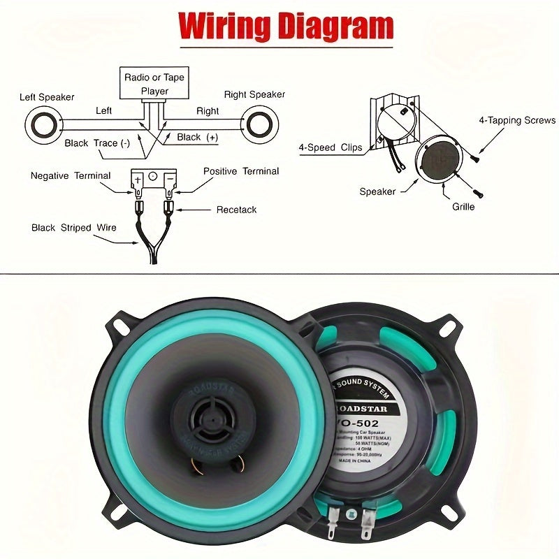 Car Coaxial Speaker 12.7cm 100W Green Full Range for Door Replacement