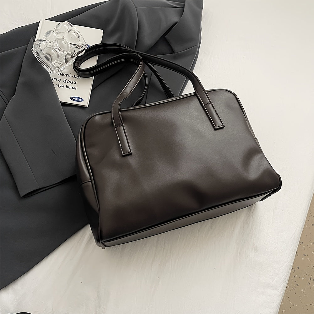 Vintage Black PU Single-Shoulder Bag with Large Capacity for Commuters