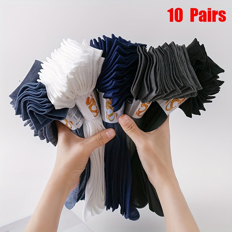 Men's Solid Color Crew Socks 10 Pairs Breathable Anti-Odor Sweat Absorption Spring Summer