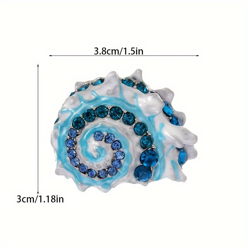 Enamel Conch Brooch with Rhinestone Accents Sea Creature Jewelry for Dressy Events