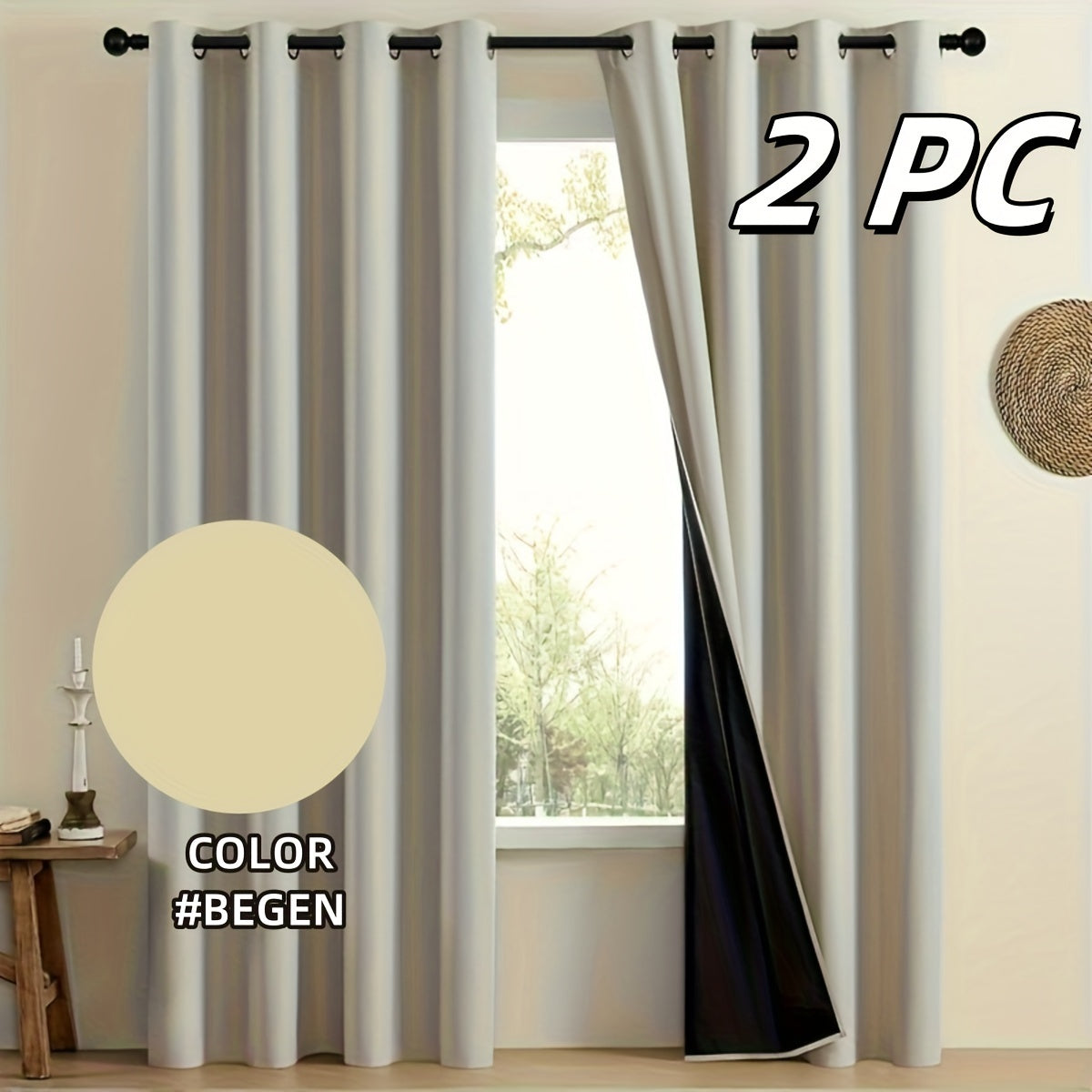 Solid Color Polyester Curtains Set of 2 Waterproof Heat-Insulating for Living Room Bedroom Kitchen