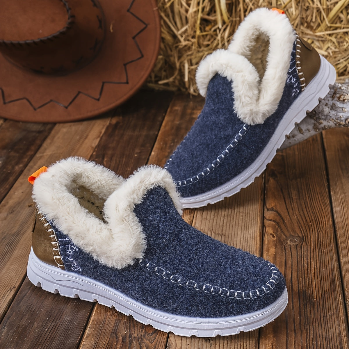 Women's Fleece-Lined Slip-On Casual Shoes Dark Blue Indoor Outdoor