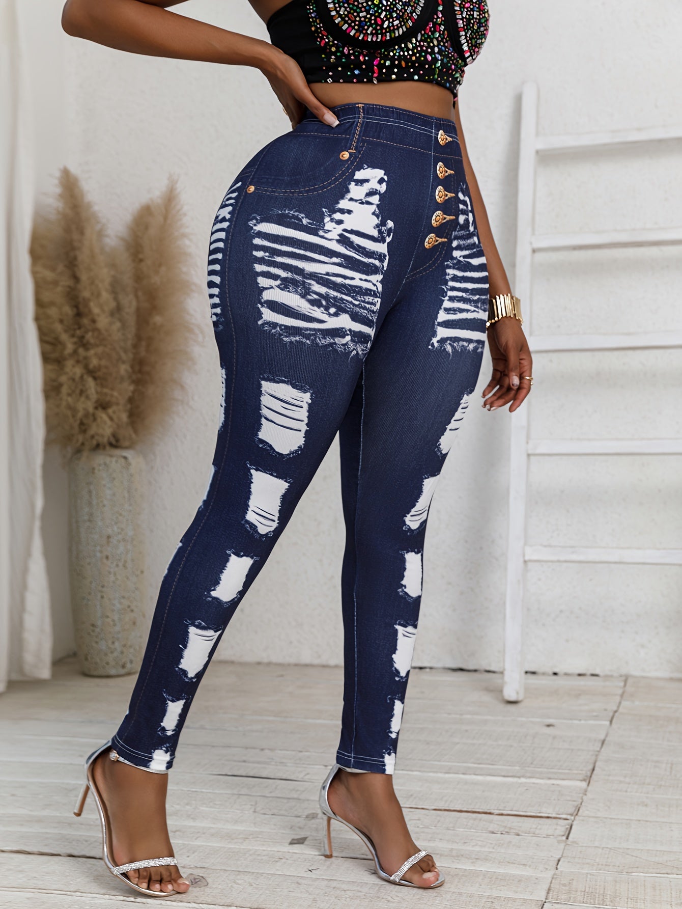 Plus Size Women's Imitation Denim Jogger Pants High-Waisted Skinny Fit Casual
