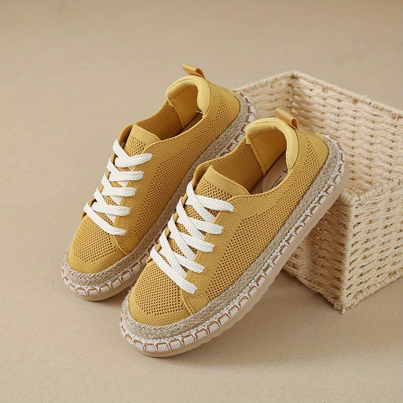 Women's Canvas Sneakers Beige Round Toe Lace-Up All-Season Comfort