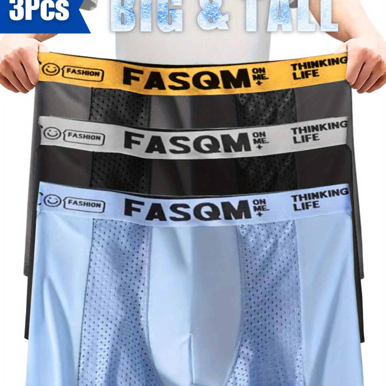 Plus Size Men's Breathable Mesh Boxer Briefs with Stretchy Fabric in Green Sky Blue Black or Gray