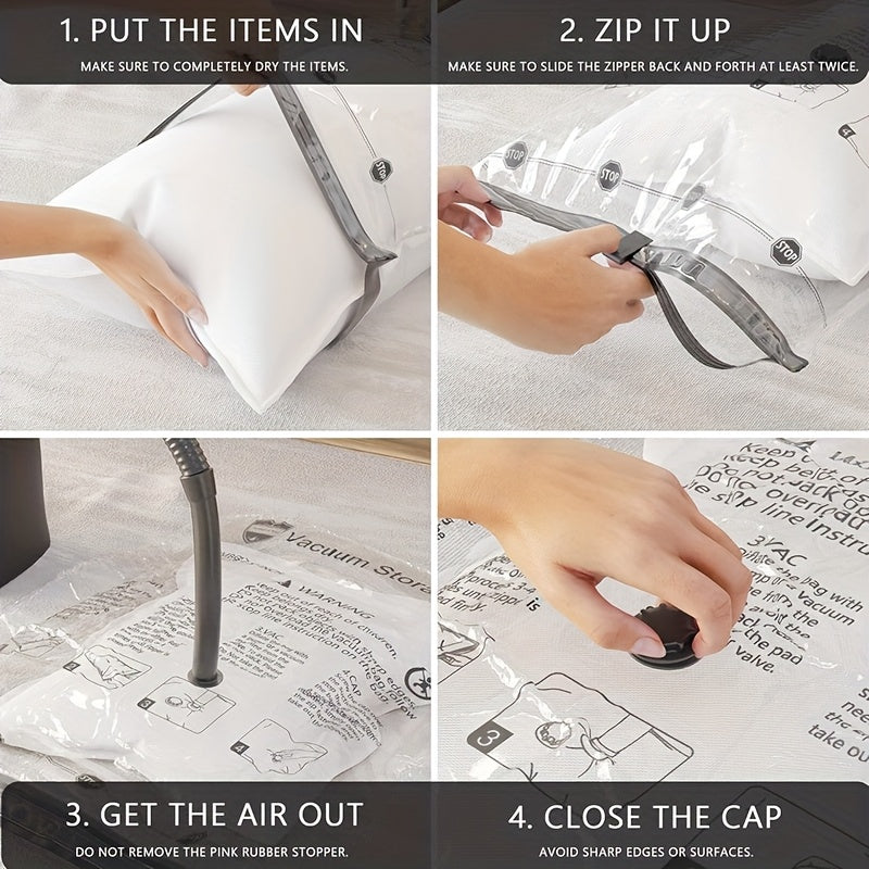 Set of 5 Reusable Vacuum-Sealed Storage Bags for Clothes and Bedding Space Saver