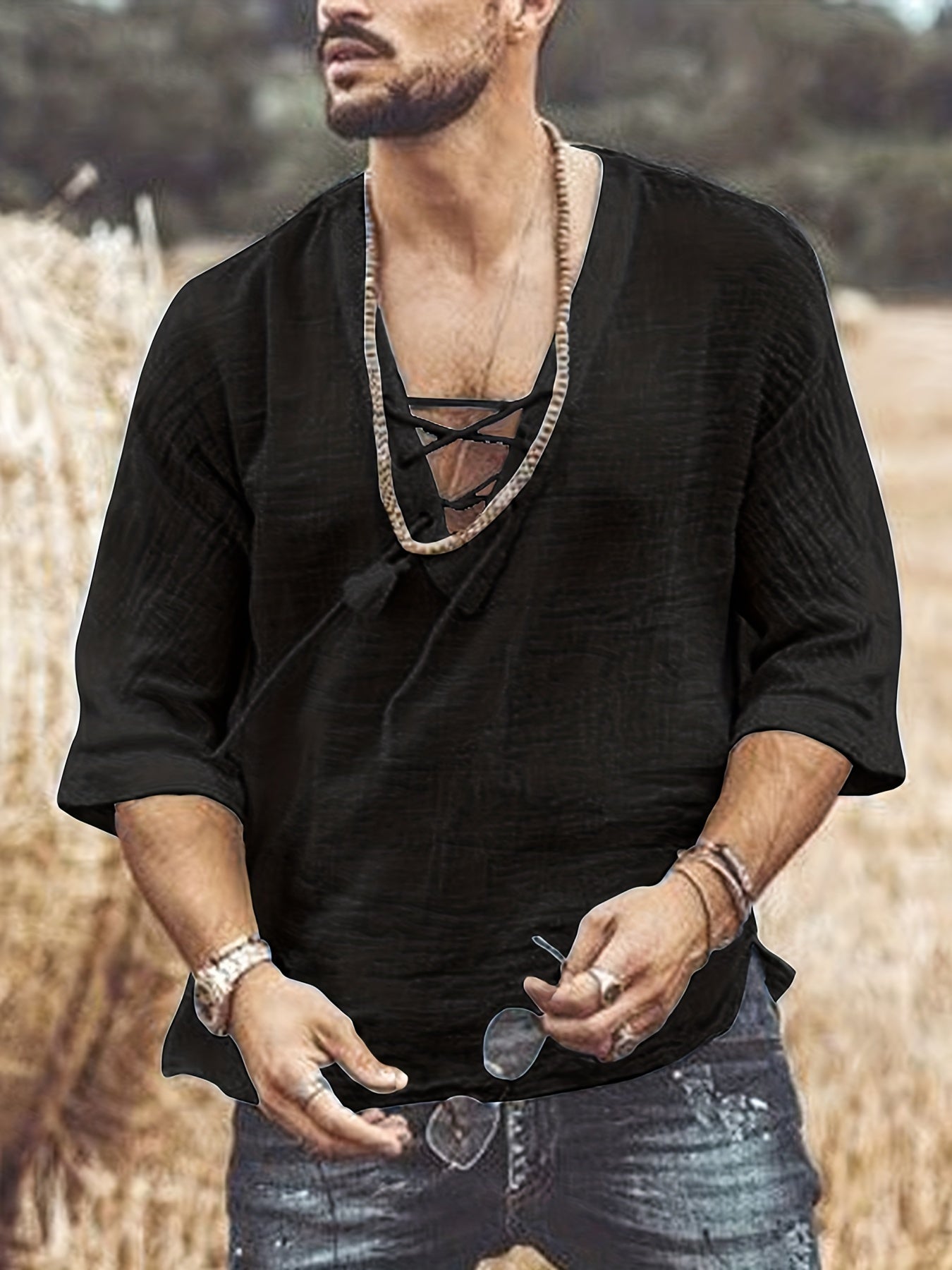 Men's Cotton V-Neck T-Shirt for Summer Casual Beach Wear