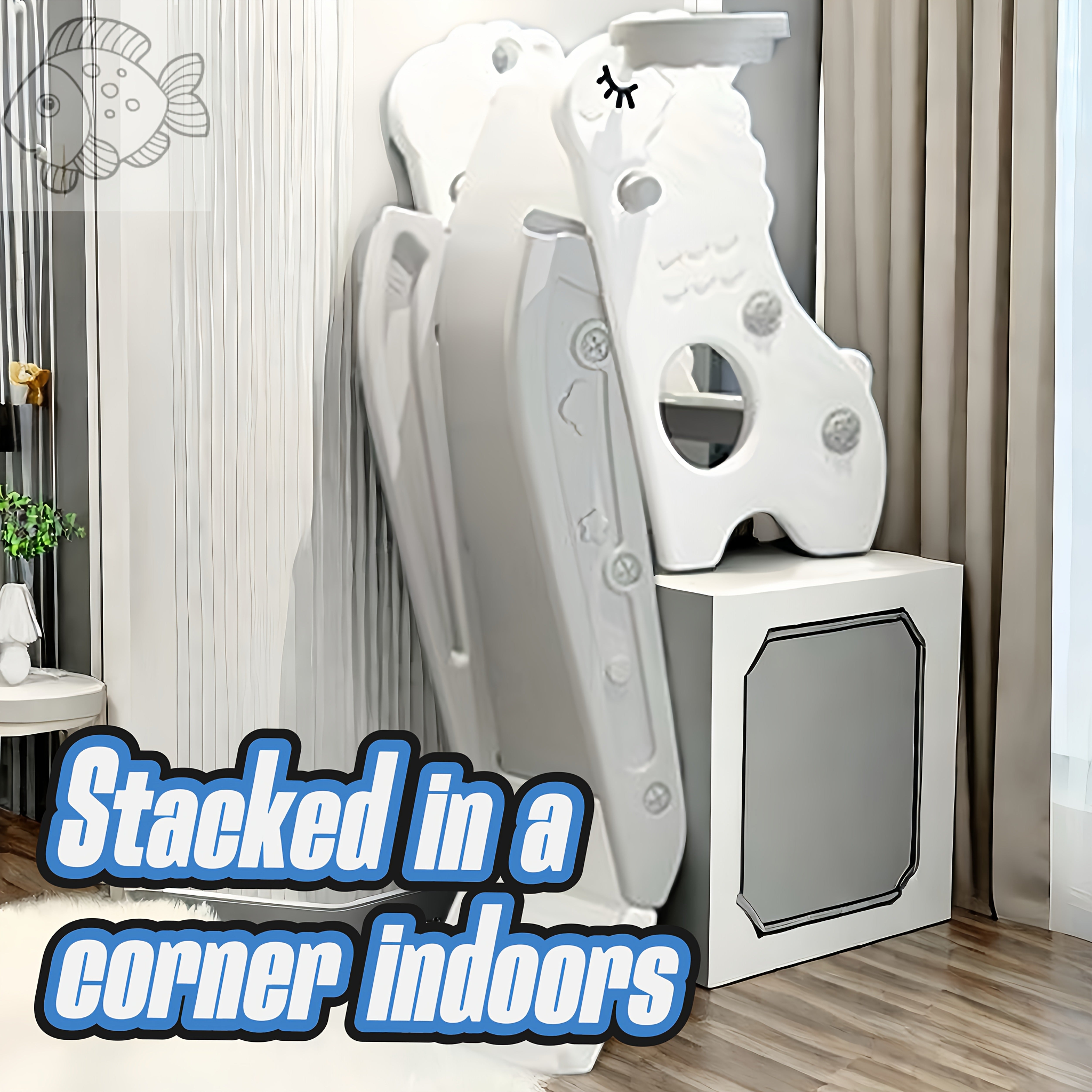 White Indoor Play Slide for Kids 2 Years and Older with Foldable Design and Anti-Slip Steps