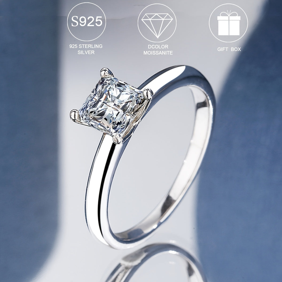 Кольцо для помолвки из стерлингового серебра с принцесским огранкой из моссанита, гипоаллергенное, в стиле бохо для ежедневного ношения и особых случаев