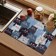 Cat Design Waterproof Dish Drying Mat, Ultra Absorbent, Non-Slip Kitchen Accessory