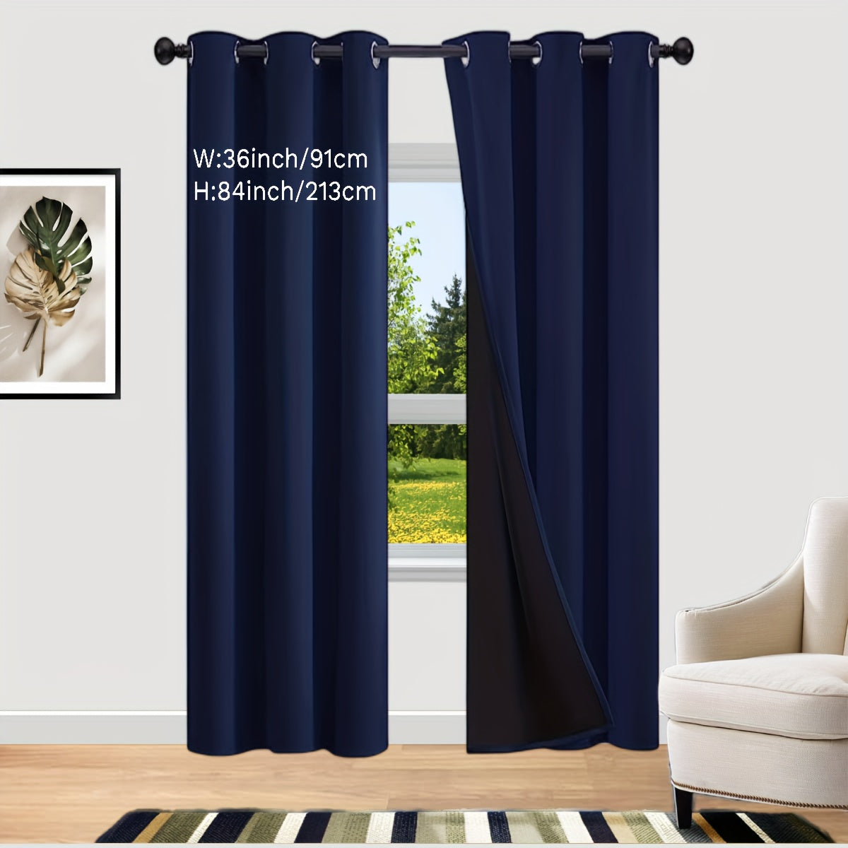 Bedroom Curtains Set with Coated Insulation Blackout Grommet Design 2 Pieces