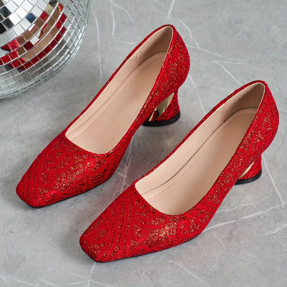 Ladies' Fashionable Mule High Heels, Comfortable Bright Thick Heels