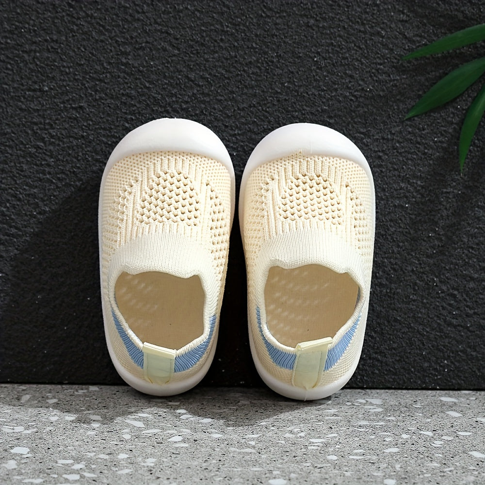 Infant Toddler Knitted Fabric Soft Sole Walking Shoes with Slip-On Style