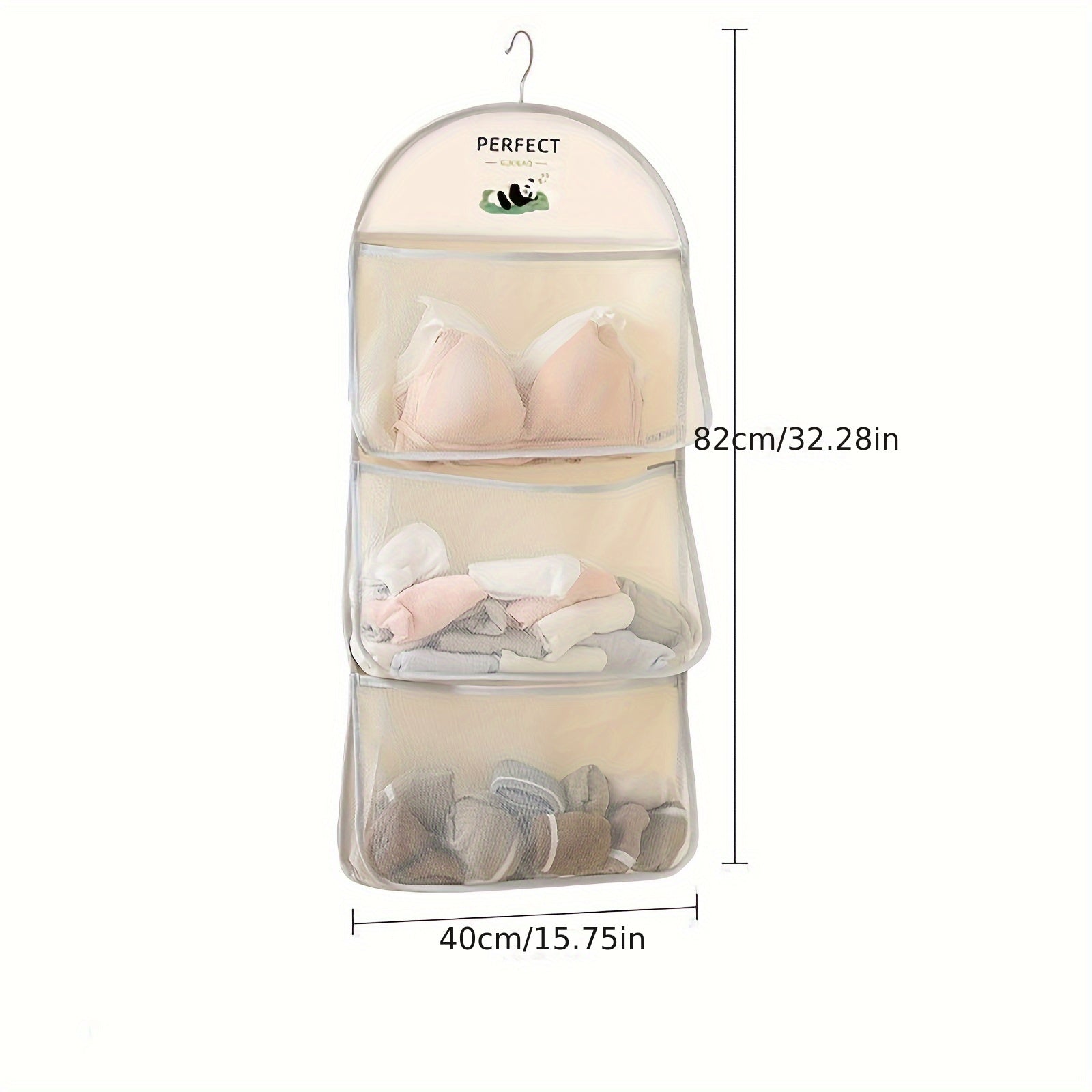 Panda Themed Nylon Hanging Storage Organizer for Underwear Socks with Multiple Compartments
