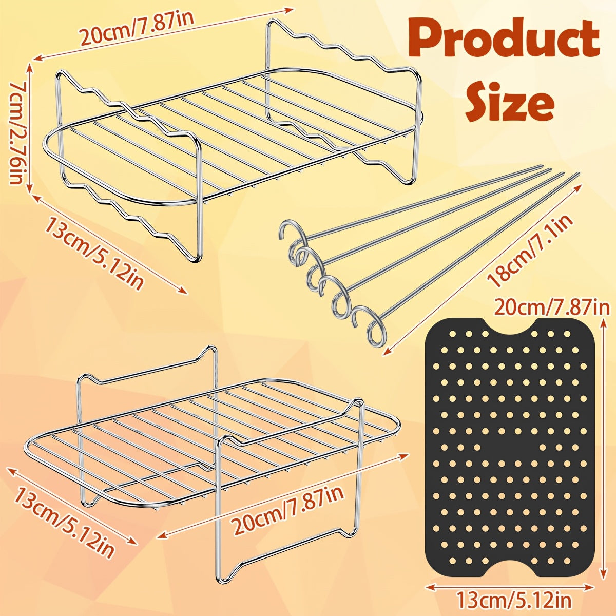 Juego de 2 rejillas de acero inoxidable para freidora de aire con brochetas y revestimientos de silicona para Ninja Air Fryer