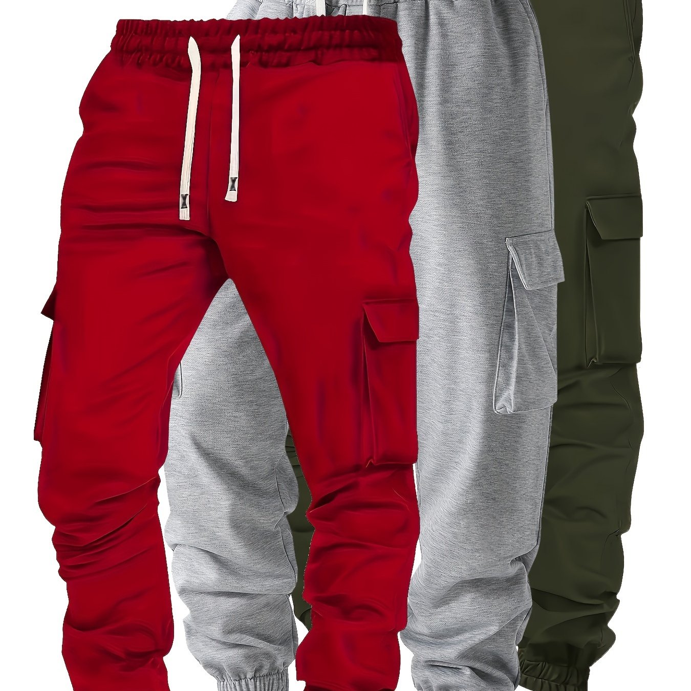 Plus Size Men's Jogger Pants 3-Pack Casual Polyester Knit Loose Fit Spring Fall