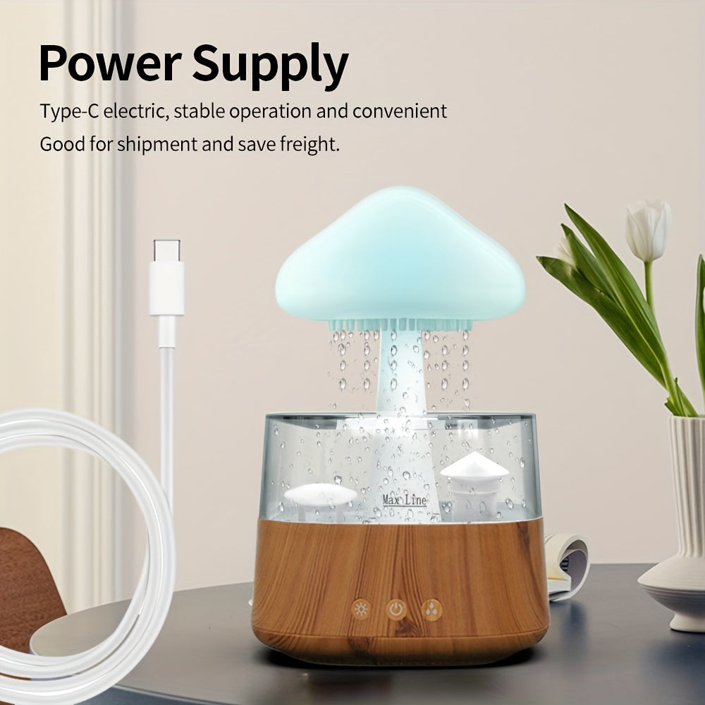 White Noise Rain Humidifier with Rainbow Cloud and Wood Grain Design