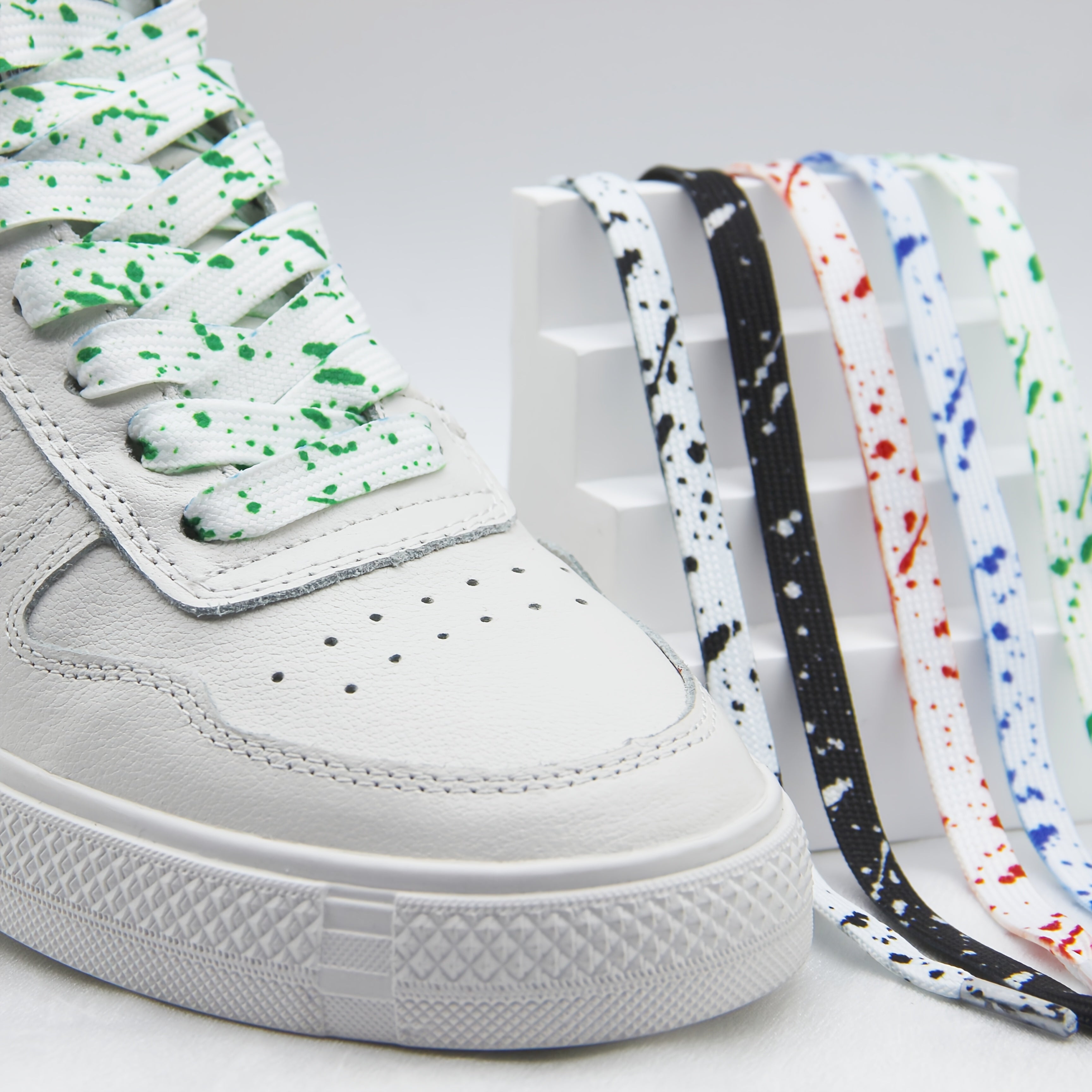 Unisex Canvas Shoe Laces Colorful Ink Tie Dye Pattern 2 Pairs