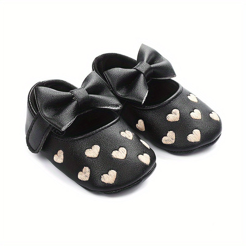 Baby Toddler Girls Shoes 0-1 Year All-Season Non-Slip Breathable PU with Bow
