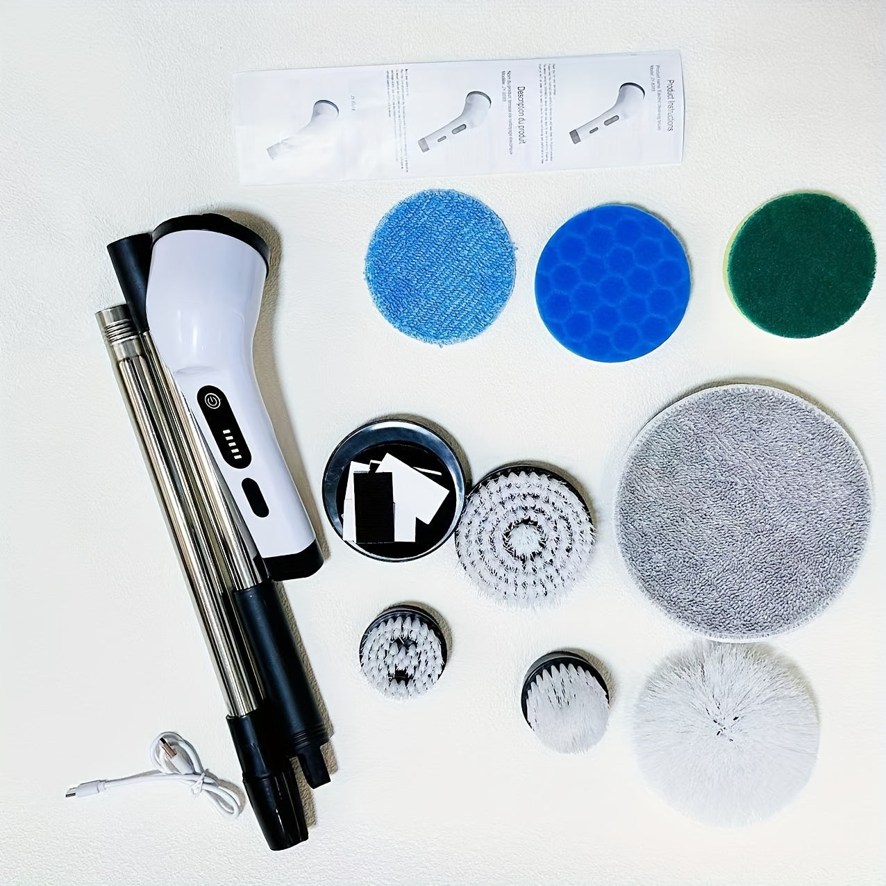 Elektr tozalash cho'tkasi to'qqizta bir joyda qo'l bilan ishlatiladigan ko'p funksiyali uzun tutqichli tortiladigan elektr cho'tka mopu to'plami