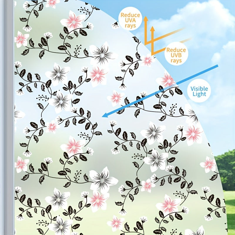 Floral Pattern Window Film Static Cling Privacy Glass Sticker for Home Decor