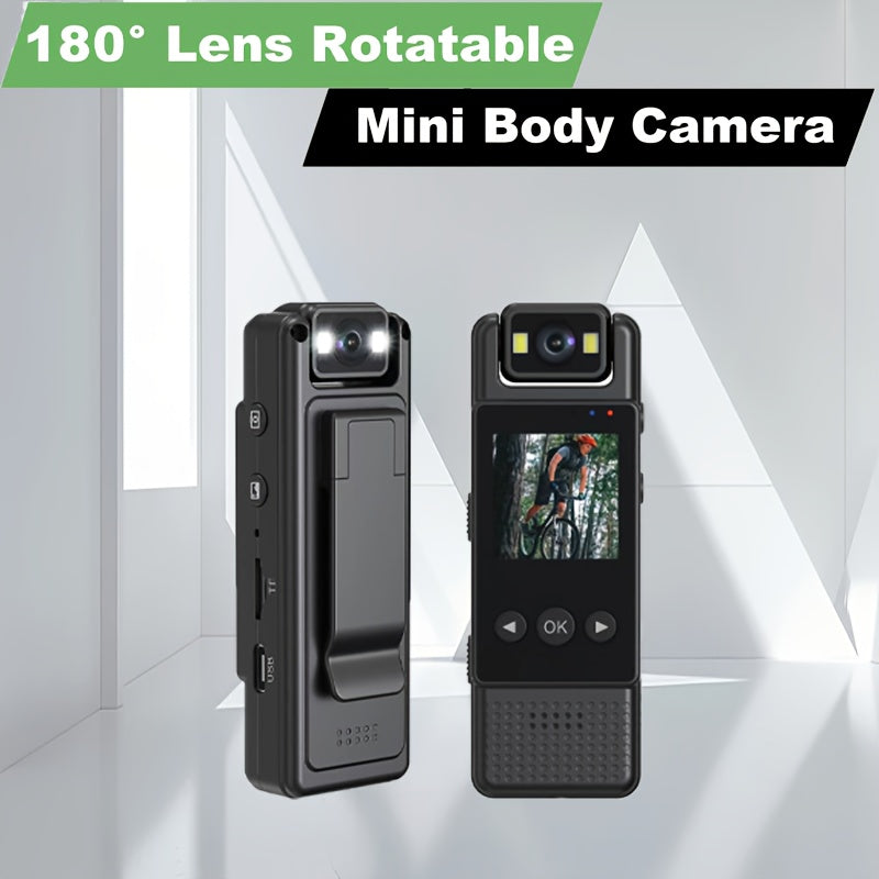 Body Camera with Rotating Lens, Loop Recording, Night Vision, Rechargeable Battery