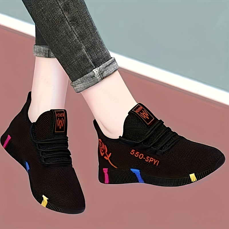Women's Mesh Sneakers Lightweight Black Casual Low-Top Shoes
