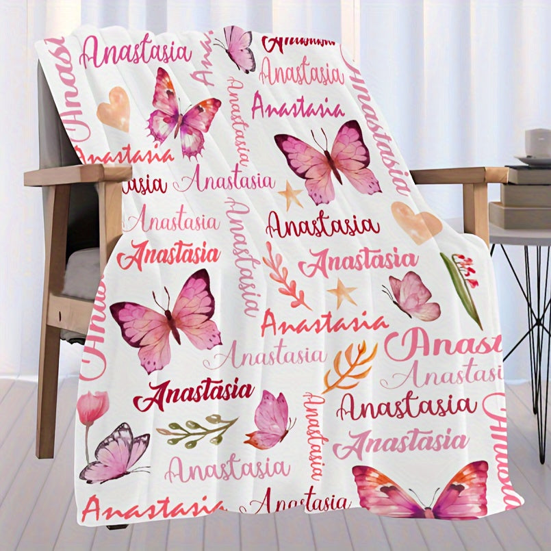 Personalized Butterfly Throw Blanket Flannel Fleece Sofa Bed Travel All-Season