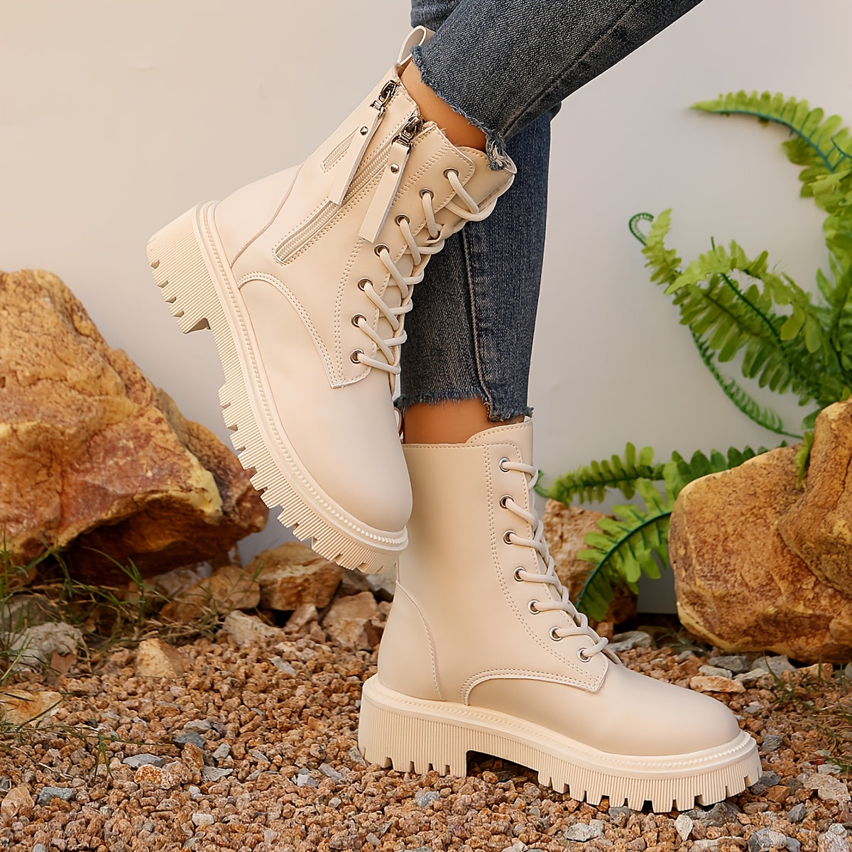 Women Casual Ankle Boots Leather Thick Sole Warm Winter Short Shoes