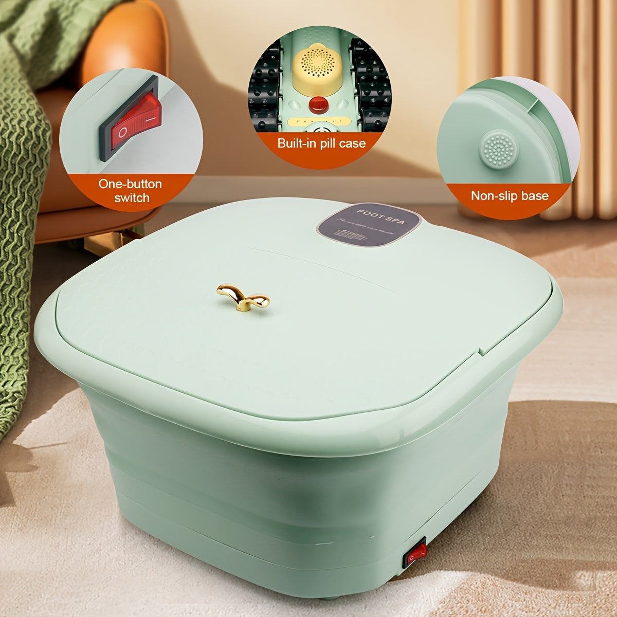 Portable Folding Foot Spa with Massage Heating and Drain 500W Siamese Structure