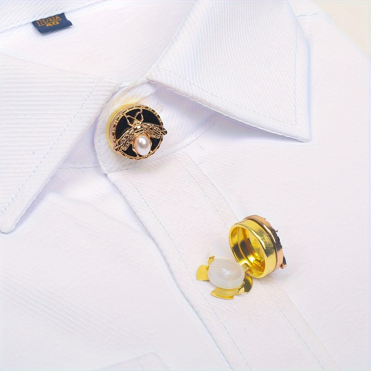 Golden Copper Bee Cufflinks and Shirt Buttons Set for Formal Wear
