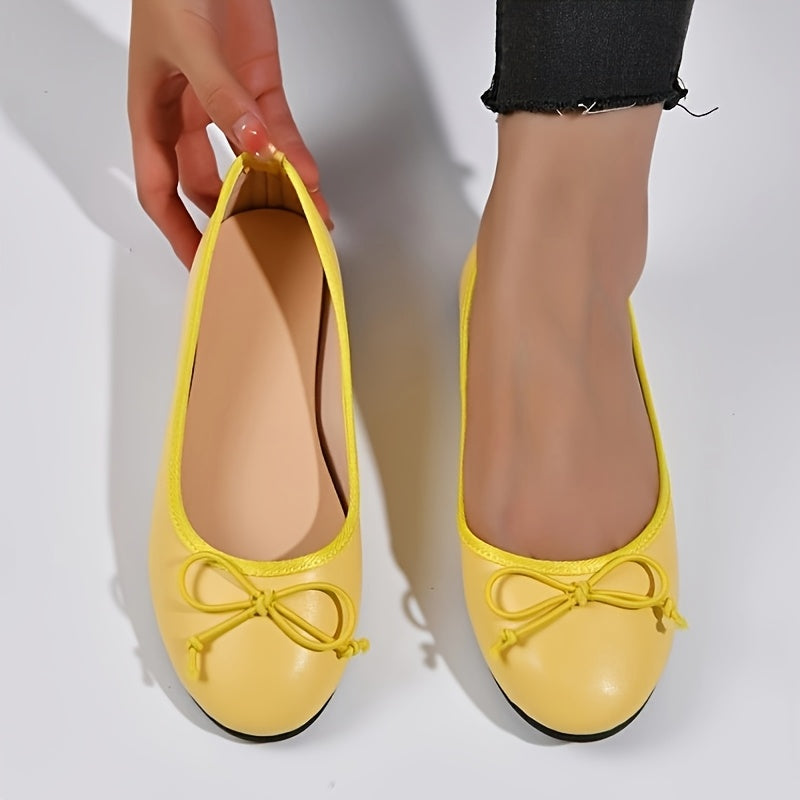 Women's Slip-On Flats with Bow Synthetic Shoes Comfortable Rubber Sole
