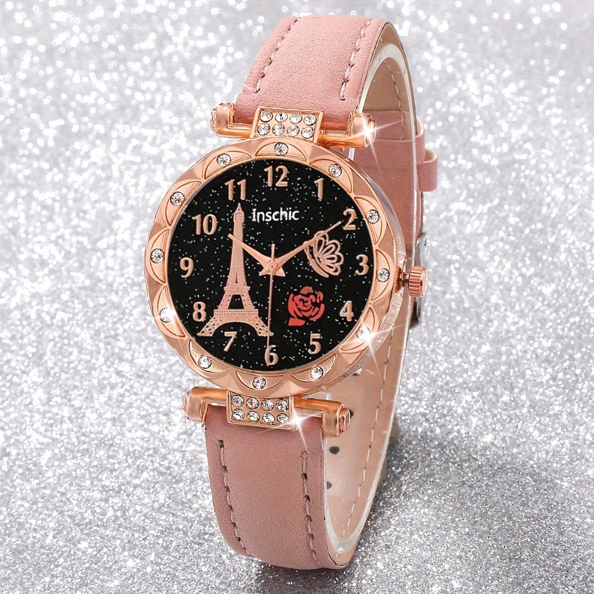 Six Pieces Women's Quartz Watches with PU Leather Wristbands Alloy Pointers Jewelry Gift Set