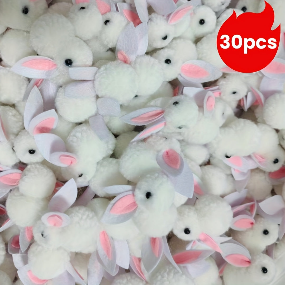 30pcs Easter Plush Bunny Doll Set White Linen Blend Fabric for Ages 14+